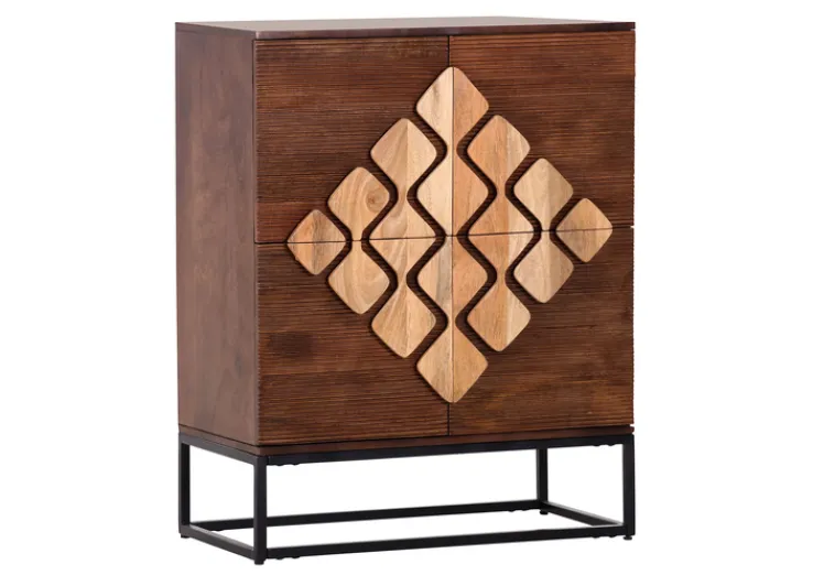 QUARTIER Highboard DIEGO Mango massiv Metall 100 x 80 x 42 cm braun gebeizt/lackiert/natur Schwarz