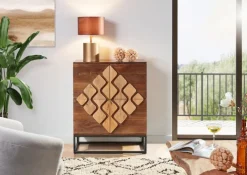 QUARTIER Highboard DIEGO Mango massiv Metall 100 x 80 x 42 cm braun gebeizt/lackiert/natur Schwarz