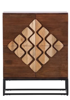 QUARTIER Highboard DIEGO Mango massiv Metall 100 x 80 x 42 cm braun gebeizt/lackiert/natur Schwarz