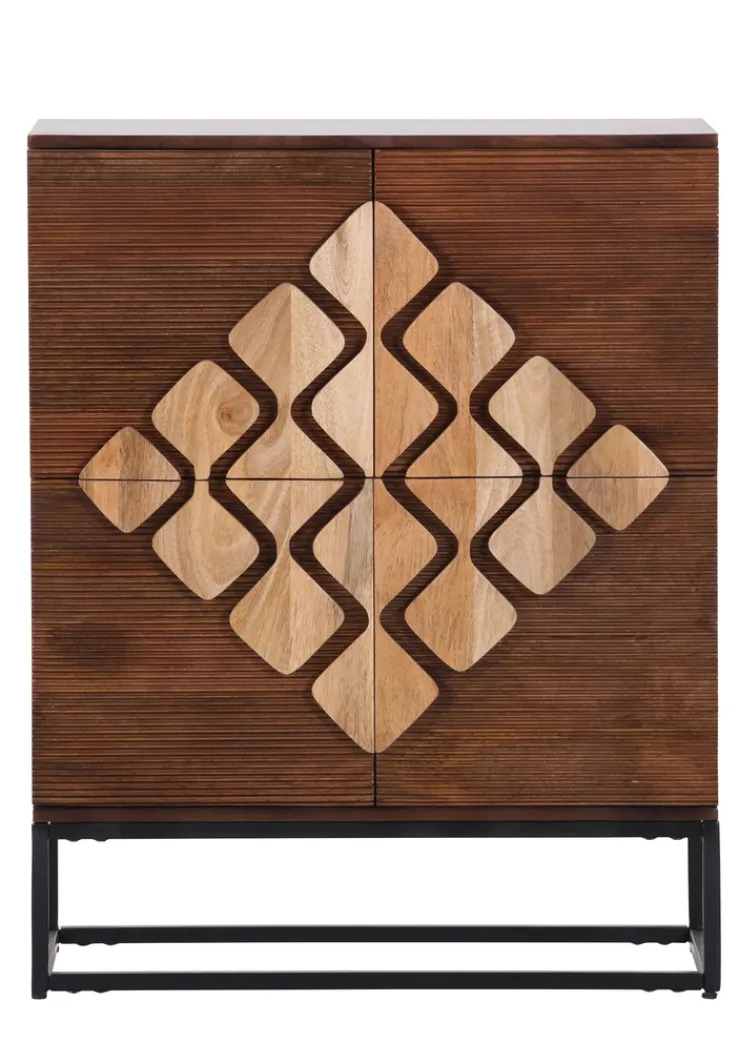 QUARTIER Highboard DIEGO Mango massiv Metall 100 x 80 x 42 cm braun gebeizt/lackiert/natur Schwarz