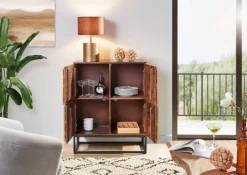 QUARTIER Highboard DIEGO Mango massiv Metall 100 x 80 x 42 cm braun gebeizt/lackiert/natur Schwarz