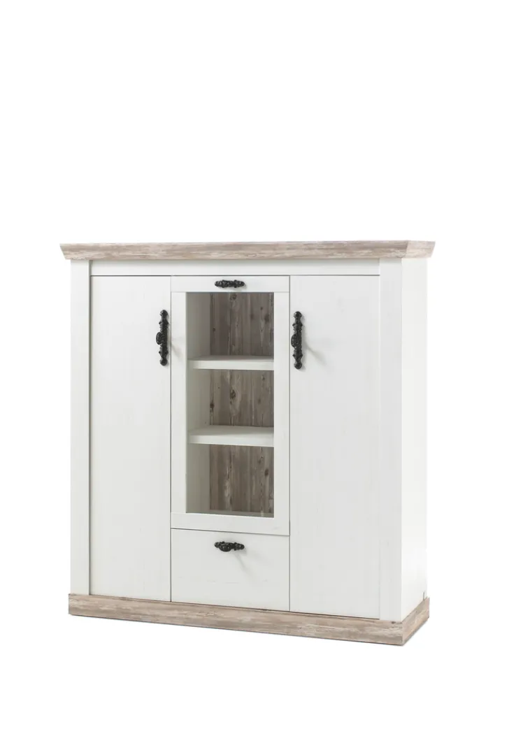 Highboard FLORENZ 140 x 146 cm weiß/braun