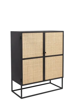 QUARTIER Highboard JOANNA 80 x 100 cm Rattangeflecht/schwarz