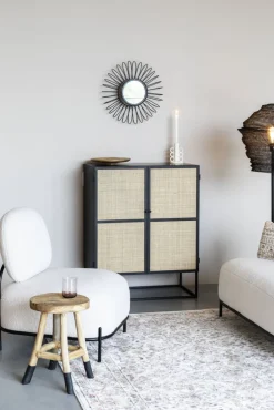 QUARTIER Highboard JOANNA 80 x 100 cm Rattangeflecht/schwarz