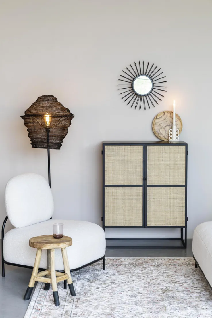 QUARTIER Highboard JOANNA 80 x 100 cm Rattangeflecht/schwarz