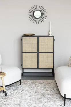 QUARTIER Highboard JOANNA 80 x 100 cm Rattangeflecht/schwarz