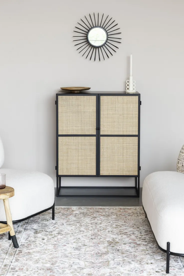 QUARTIER Highboard JOANNA 80 x 100 cm Rattangeflecht/schwarz