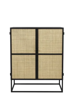 QUARTIER Highboard JOANNA 80 x 100 cm Rattangeflecht/schwarz