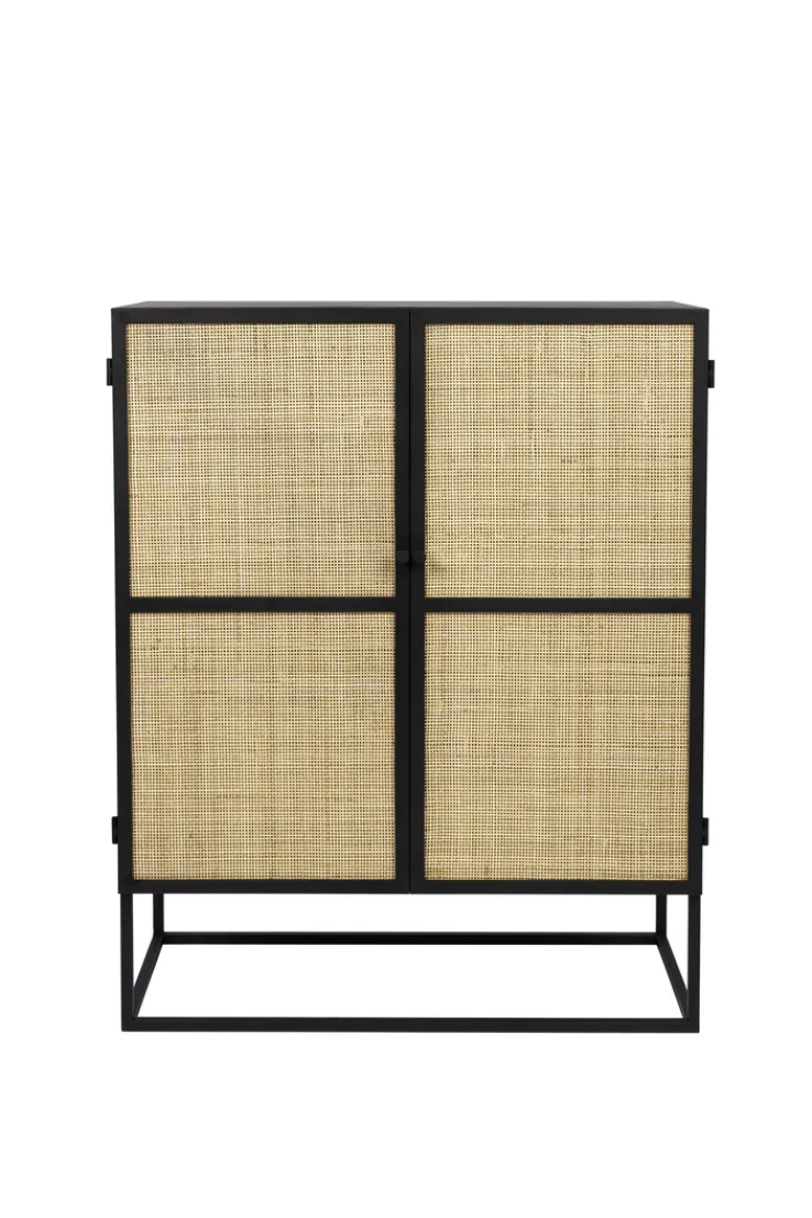 QUARTIER Highboard JOANNA 80 x 100 cm Rattangeflecht/schwarz