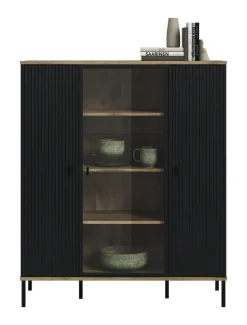 QUARTIER Highboard Lou 137 x 115 x 41 cm Nox Oak Nachbildung Braun/Schwarz