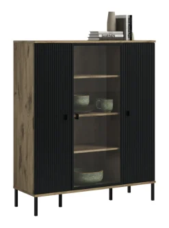 QUARTIER Highboard Lou 137 x 115 x 41 cm Nox Oak Nachbildung Braun/Schwarz