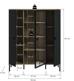 QUARTIER Highboard Lou 137 x 115 x 41 cm Nox Oak Nachbildung Braun/Schwarz