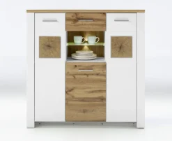 QUARTIER Highboard RAMIRA 122x122 cm Weiß supermatt / Eiche Nachbildung