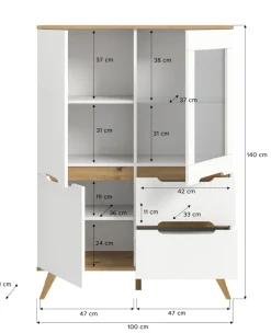 QUARTIER Highboard SCANDI 100x140 cm Weiß Braun Nox Oak Nachbildung