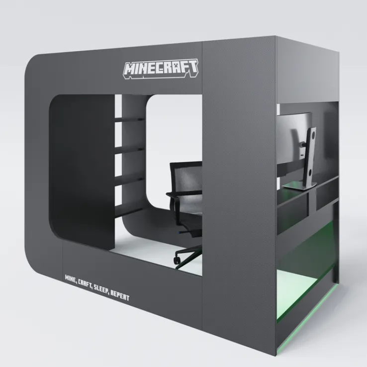 Kinder Hochbett MINECRAFT 120 x 200 cm schwarz/ grau