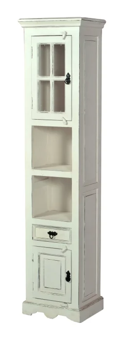 Hochschrank 44 x 188 cm Mango + MDF mit starken Gebrauchsspuren antikweiß