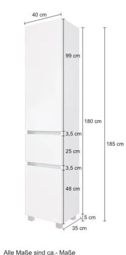 Hochschrank BAABE 40 x 180 cm Weiß matt