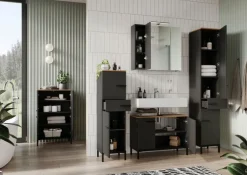 Hochschrank YONKERS 34 x 190 cm Graphit/ Navarra Eiche