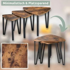 holz4home Beistelltisch 3er-Set Holzdekor Vintagebraun