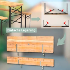 holz4home Bierzeltgarnitur BIERBANK 3-teilig 167 x 50 cm schwarz /naturfarbig