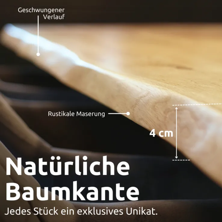 holz4home Esstisch 140 x 80 cm Eiche massiv/X-Gestell schwarz