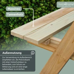 holz4home Kinder Gartentisch mit 2 Bänke PICKNICK 100 cm naturfarbig