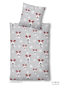 INSPIRATION HOME Biber-Bettwäsche HIRSCHLI 135 x 200 cm silber/rot