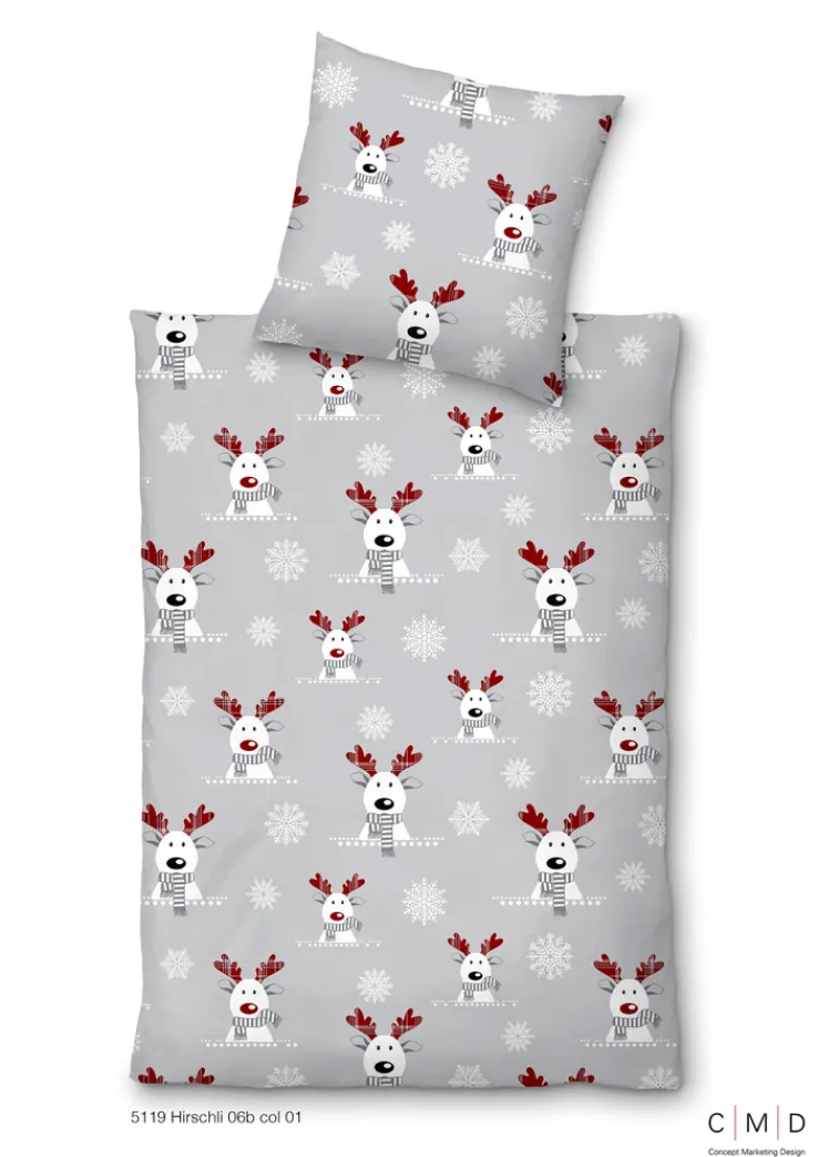 INSPIRATION HOME Biber-Bettwäsche HIRSCHLI 135 x 200 cm silber/rot