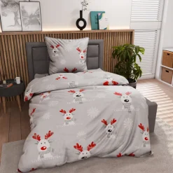 INSPIRATION HOME Biber-Bettwäsche HIRSCHLI 135 x 200 cm silber/rot