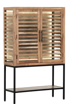 INTERhome Glasschrank SHOWCASE 100 x 160 cm Akazie massiv natur gesmoked lackiert/Glastüren