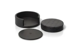 JOOP! Glasuntersetzer Set 6-tlg. CORNFLOWER Farbglas/Kunstleder Ø 11,5 cm Anthrazit-Schwarz