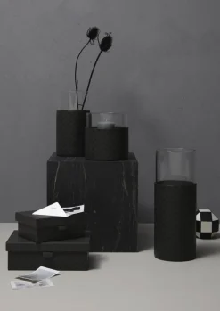 JOOP! Vase CORNFLOWER rund Durchmesser 20 cm Höhe 21 cm Klarglas Kunstleder anthrazit-schwarz