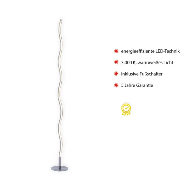 JUST LIGHT LED Stehlampe WAVE 120 cm stahlfarbig