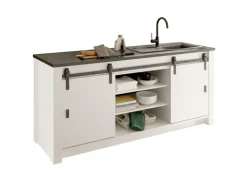 Küche Spültisch SHERWOOD ca. 201 x 93 x 64 cm Pinie Weiss Dekor