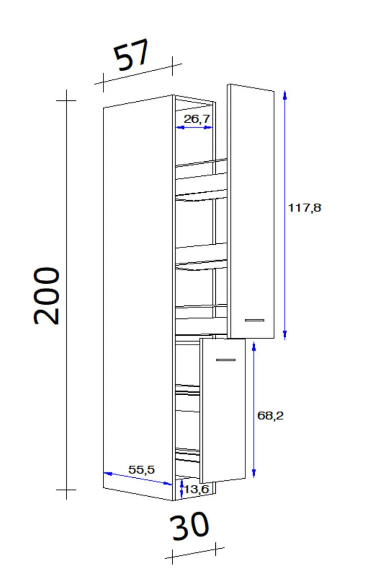QUARTIER Küchen Apothekerschrank NEO 30 x 200 x 57 cm weiß