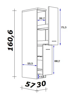 QUARTIER Küchen Apothekerschrank RALPH Eiche/ grau