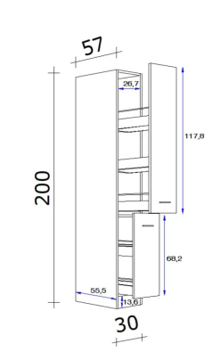 QUARTIER Küchen Apothekerschrank WITO 30 x 200 x 57 cm weiß
