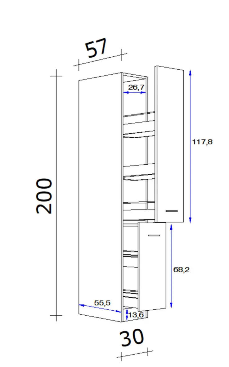 QUARTIER Küchen Apothekerschrank WITO 30 x 200 x 57 cm weiß