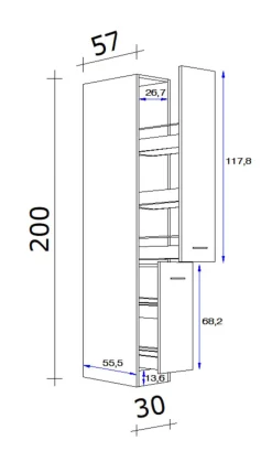 QUARTIER Küchen Apothekerschrank WITO 30 x 200 x 57 cm weiß