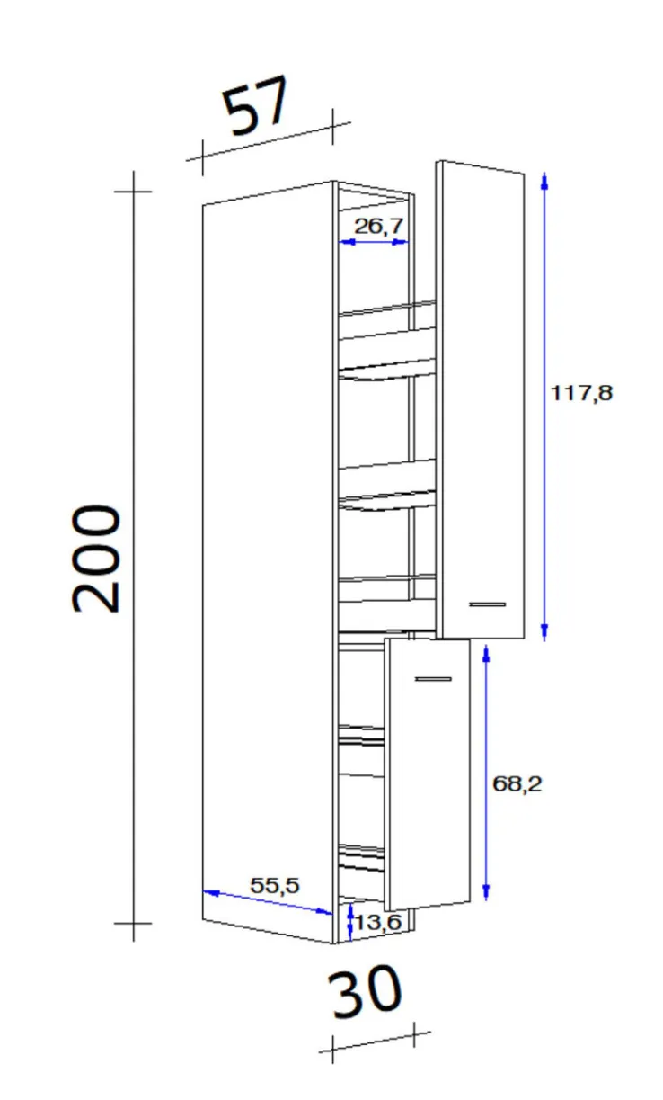 QUARTIER Küchen Apothekerschrank WITO 30 x 200 x 57 cm weiß