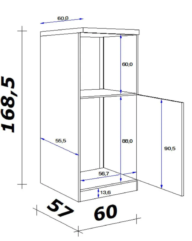 QUARTIER Küchen Geräteumbauschrank LUCCA 168,5 cm weiß/ grau