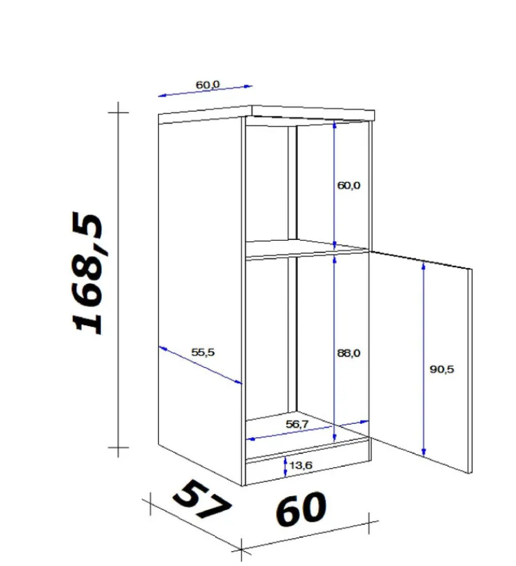 QUARTIER Küchen Geräteumbauschrank LUCCA 168,5 cm weiß/ grau
