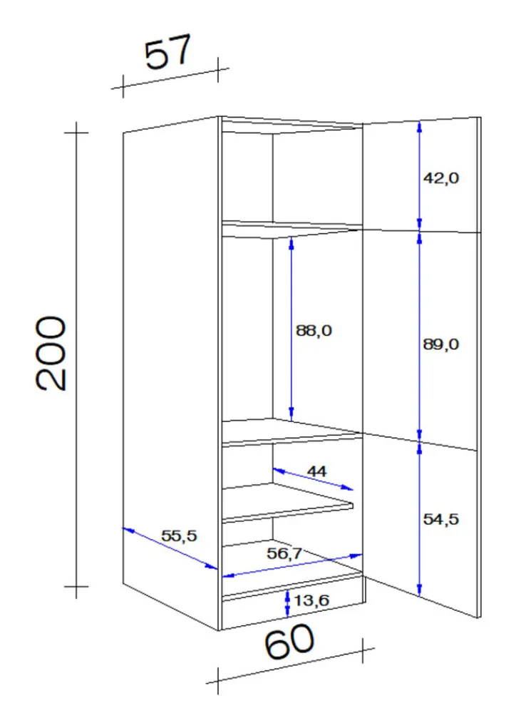 QUARTIER Küchen Geräteumbauschrank RALPH 200 cm Eiche/ grau