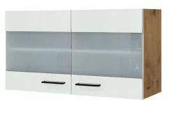 QUARTIER Küchen Glas-Hängeschrank AVILA 100 cm Eiche /weiß matt