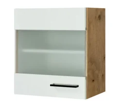 QUARTIER Küchen Glas-Hängeschrank AVILA 50 cm Eiche /weiß matt