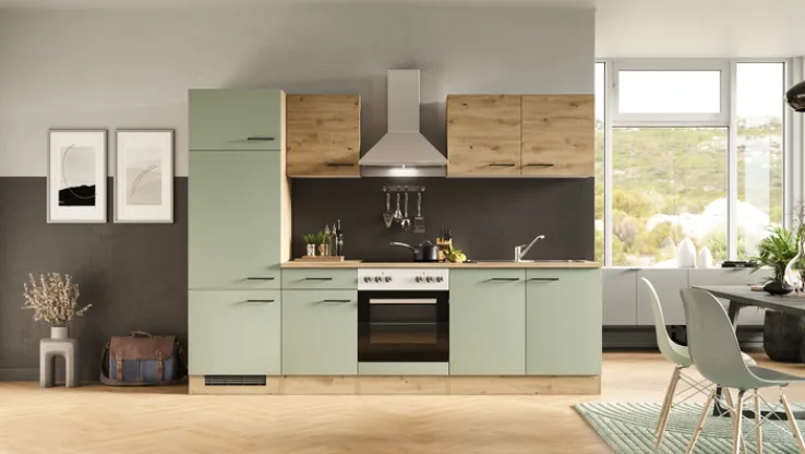 QUARTIER Küchenblock FIONA Schilfgrün / Artisan Eiche 270 cm