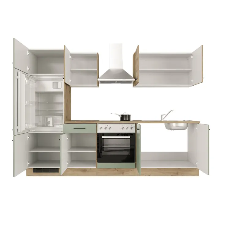 QUARTIER Küchenblock FIONA Schilfgrün / Artisan Eiche 270 cm