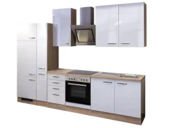 QUARTIER Küchenblock Valero Weiß Hochglanz/Eiche Sonoma Nachbildung 300 cm