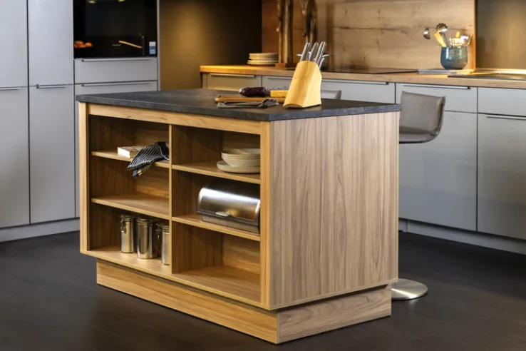 Kücheninsel MURANO 3 ca.138x83x75 cm Noble Elm/ Metal Slate grausilber