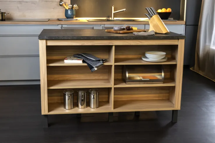 Kücheninsel MURANO 3 ca.138x83x75 cm Noble Elm/ Metal Slate grausilber